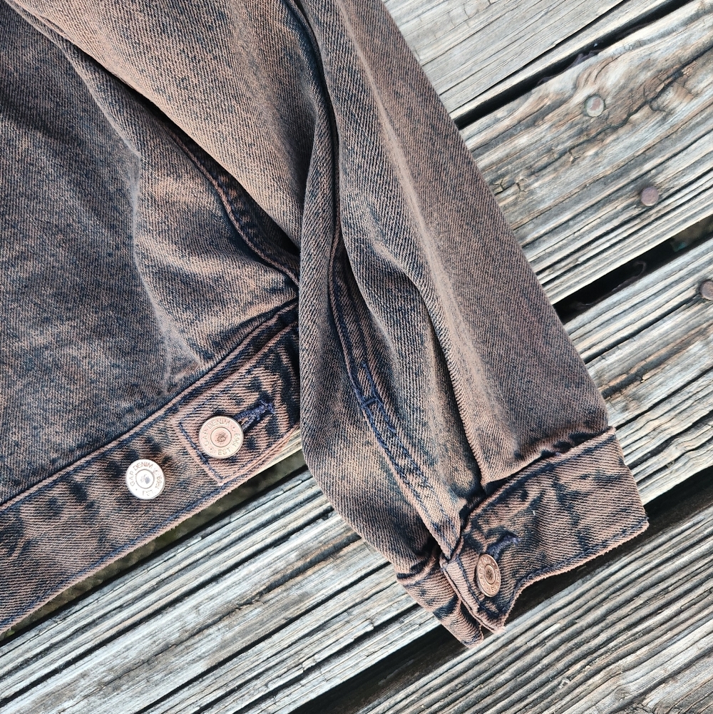 Gap Oversized Tux Icon Denim Jean Jacket Woodsy Brown Wash XL Baddie Black - Picture 8 of 9